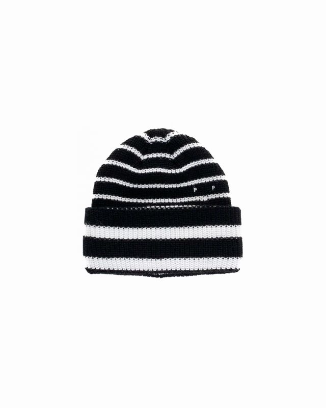 POP TRADING COMPANY STRIPED BEANIE BLACK