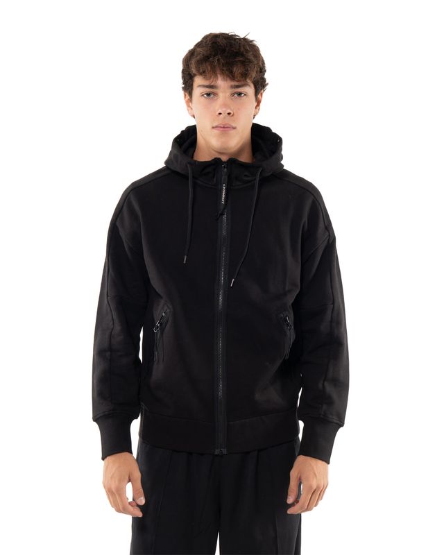 C.P. COMPANY GOGGLE ZIPPED HOODIE BLACK
