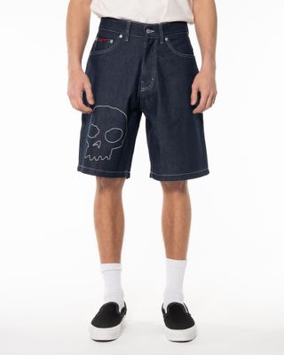 apparel-152 PLEASURES ZERO SKULL JORTS RAW DENIM