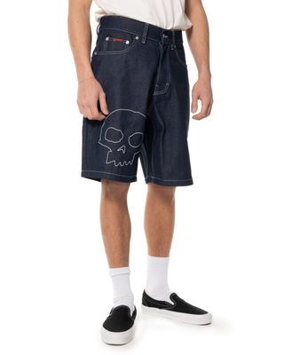 PLEASURES ZERO SKULL JORTS RAW DENIM
