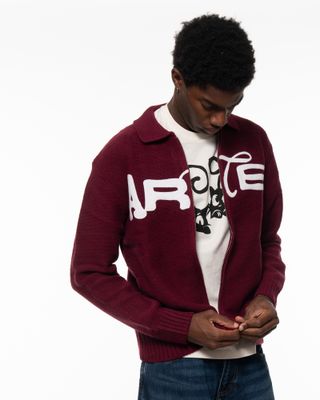 ARTE STENCIL ZIP CARDIGAN BORDEAUX