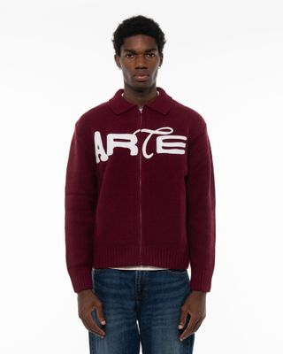 ARTE STENCIL ZIP CARDIGAN BORDEAUX