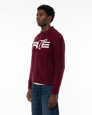ARTE STENCIL ZIP CARDIGAN BORDEAUX