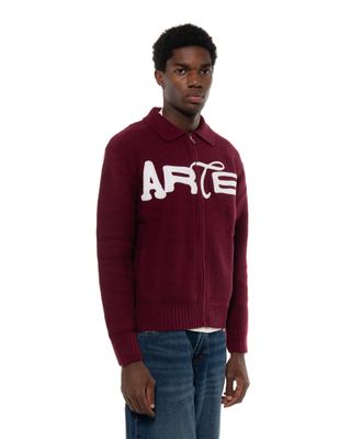ARTE STENCIL ZIP CARDIGAN BORDEAUX