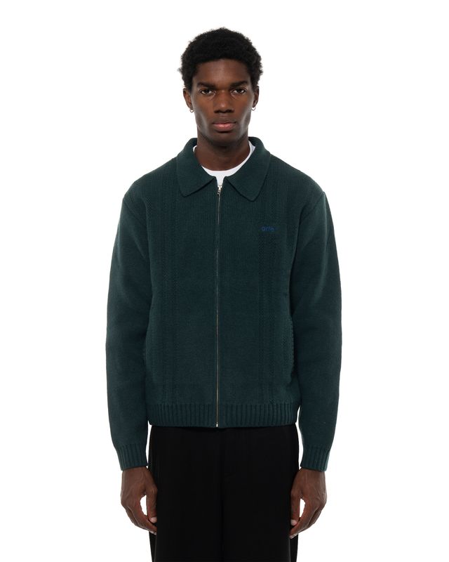 ARTE CABLE KNIT ZIP CARDIGAN GREEN