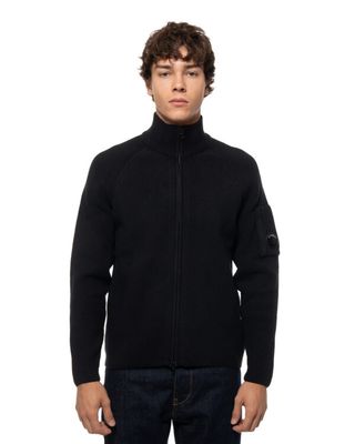 C.P. COMPANY WAFFLE KNIT LENS CARDIGAN
