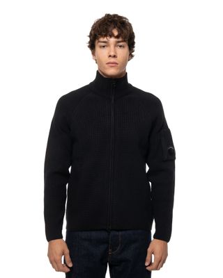 C.P. COMPANY WAFFLE KNIT LENS CARDIGAN