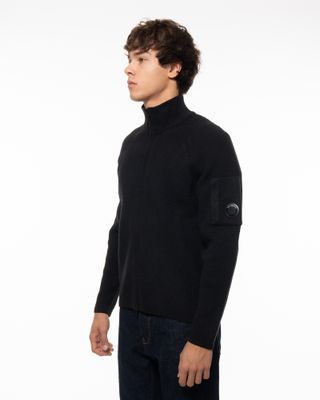 C.P. COMPANY WAFFLE KNIT LENS CARDIGAN
