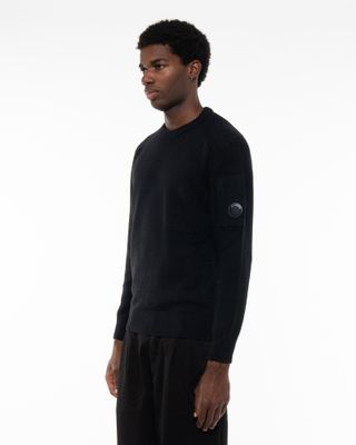 C.P. COMPANY FLEECE KNIT CREWNECK BLACK