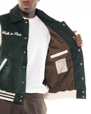 WALK IN PARIS WOOL VARSITY JACKET GREEN