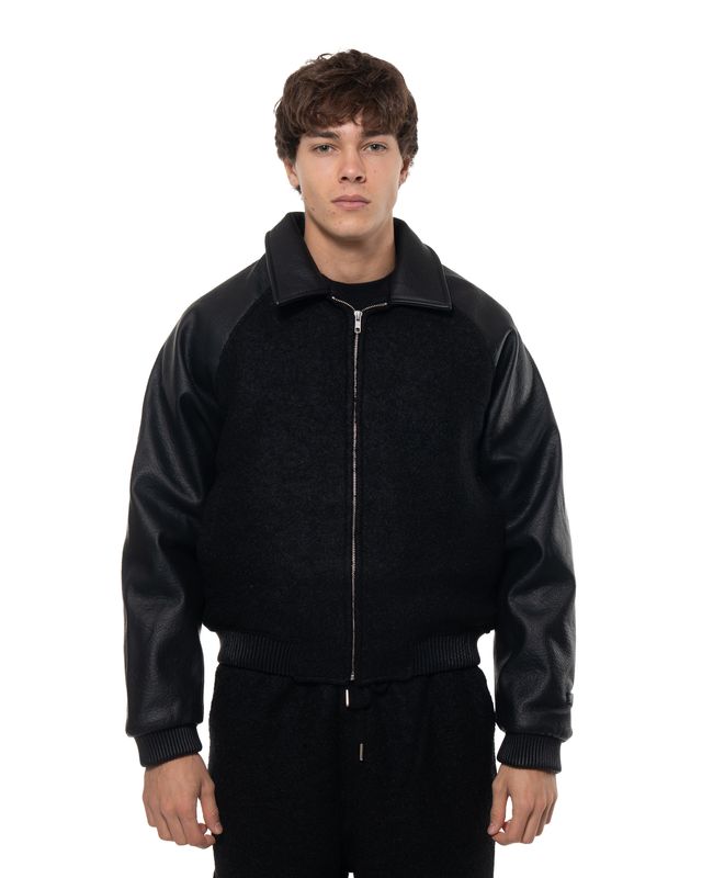 ARTE LEATHER VARSITY JACKET BLACK