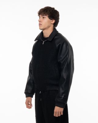 ARTE LEATHER VARSITY JACKET BLACK