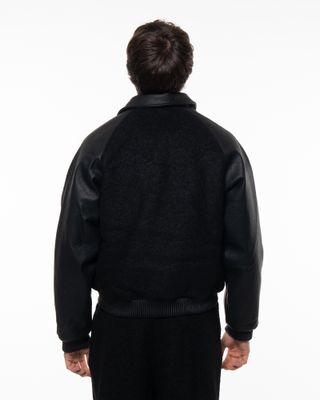 ARTE LEATHER VARSITY JACKET BLACK