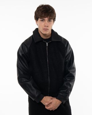 ARTE LEATHER VARSITY JACKET BLACK